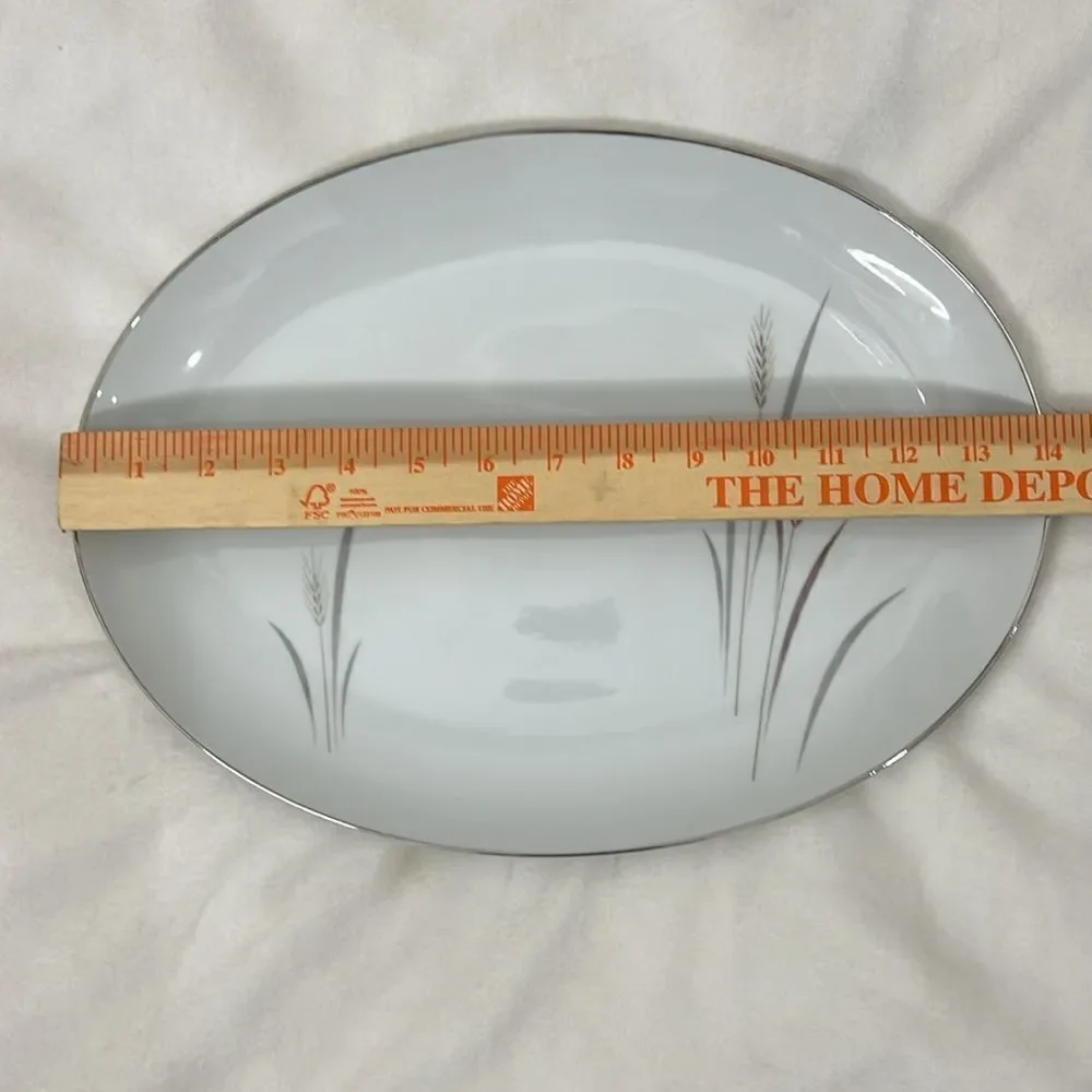 Platinum Wheat Serving Tray Fine China Japan Oval 14 In Long X 10 1/2 In Wide